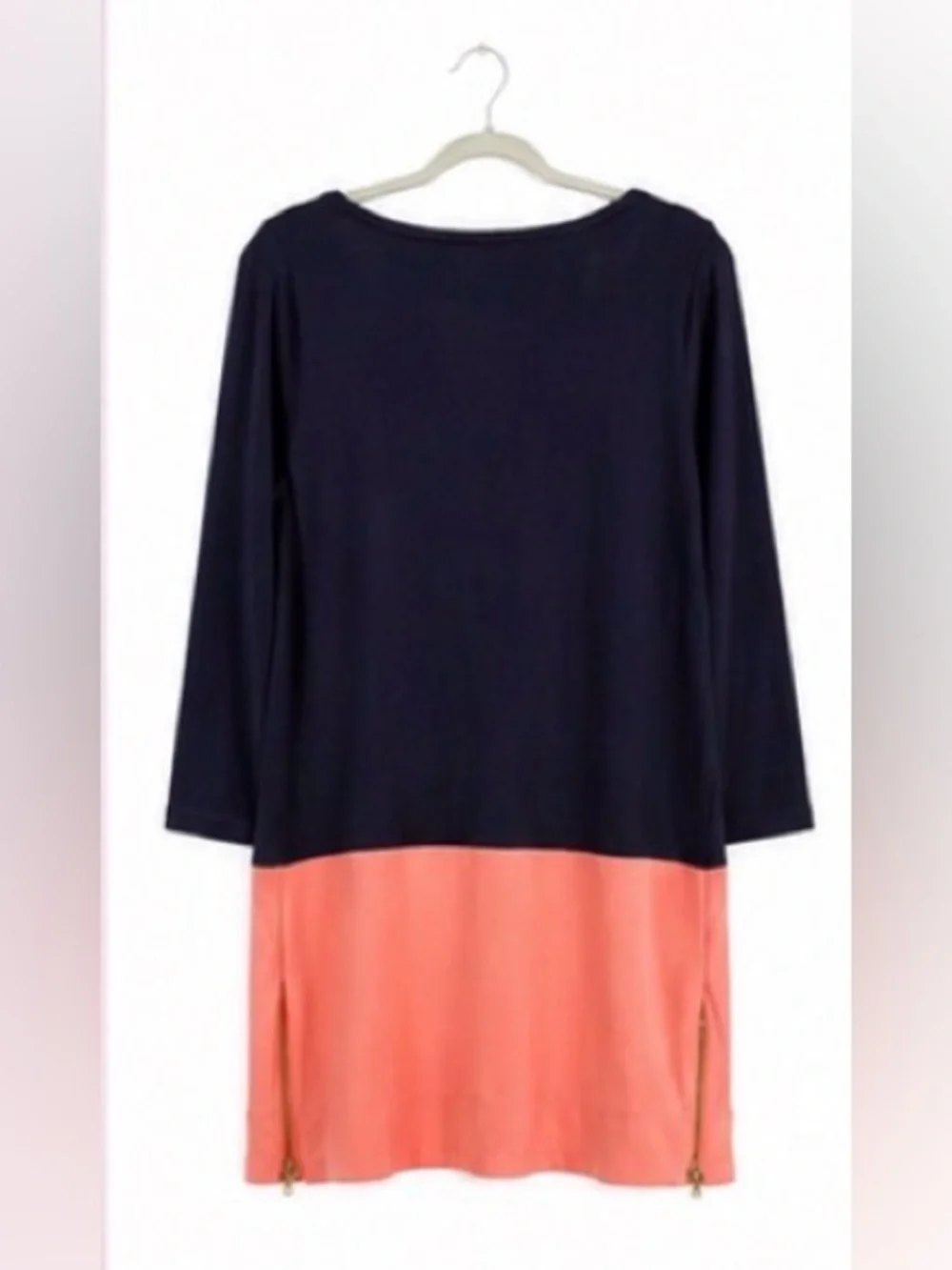 J.Crew Colorblock Dress Navy & Coral | Gold Zip Detail | Preppy Chic Size M
